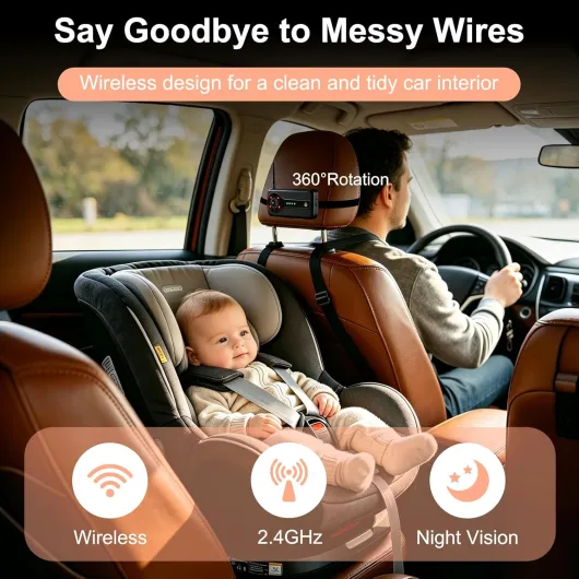 OBEST Miroir de Surveillance Bébé Voiture sans Fil, Caméra Bébé Siège Arrière avec Écran Couleur de 4,3 Pouces, Vision Nocturne Haute Définition, Batterie Rechargeable USB-C, Accessoire Baby Voiture