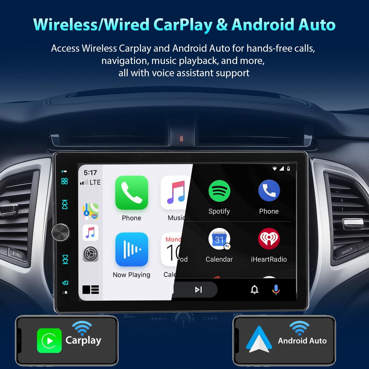 Autoradio 1 DIN avec Rotatif écran Tactile de 10.4 Pouces Compatible avec [Wireless] Apple CarPlay/Android Auto Bluetooth Caméra de recul AM/FM RDS Radio USB AUX SD 10.4"