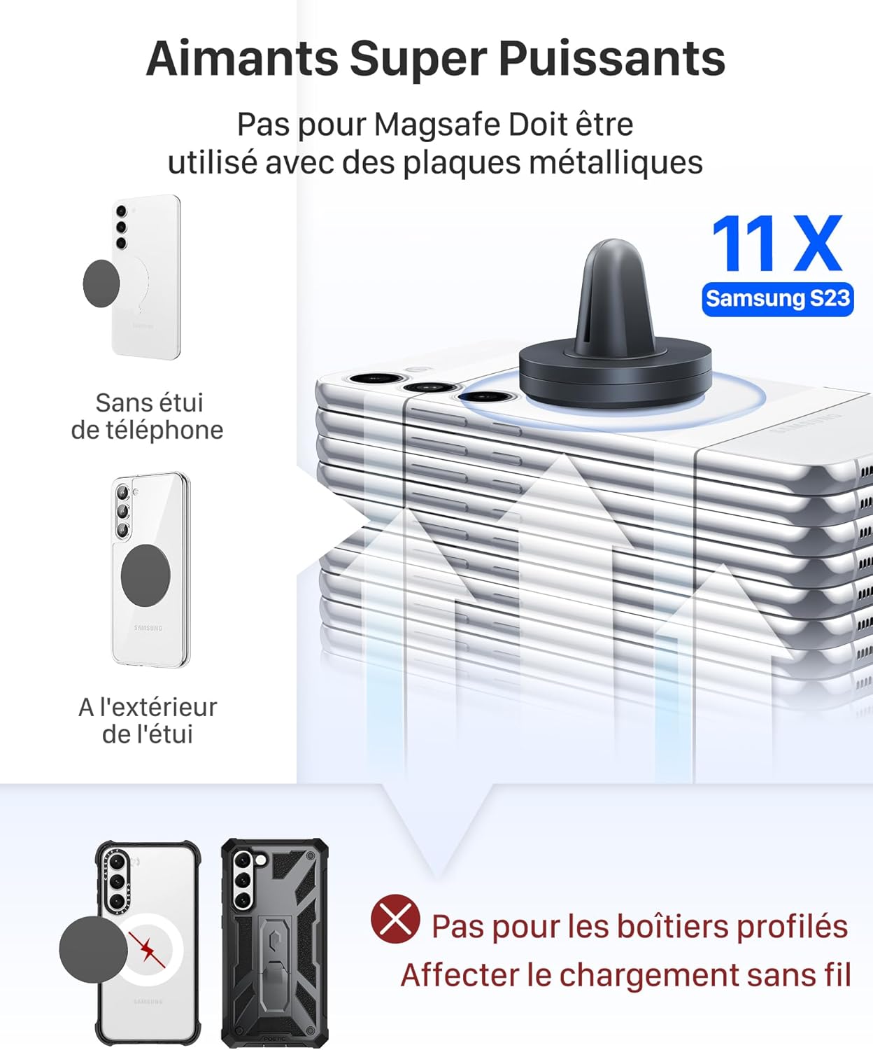 Support Telephone Voiture Magnetique, [Magnétisme Puissant] Porte Téléphone Voiture Aimanté pour iPhone 16 15 14 Pro Max Plus, Samsung Huawei Xiaomi & Android Smartphone [avec Plaque de métal] 1-Noir