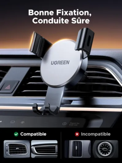 Support Téléphone Voiture Gravité Grille Aération Porte Smartphone Voiture Ventilation Accroche Téléphone Auto Compatible avec iPhone 17 Pro Max Air 16 15 14 Galaxy S25 Ultra S24 (Gris)