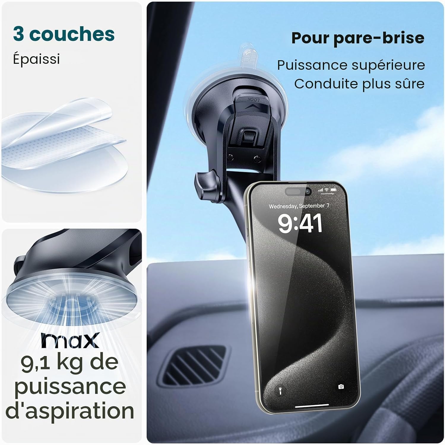 Support Téléphone Voiture Magnétique, pour Tableau Bord/Pare-Brise Support, Porte Téléphone Voiture avec Bras Télescopique Réglable, 6 Aimants Puissants pour Tous Les Téléphones Portables noir/rouge