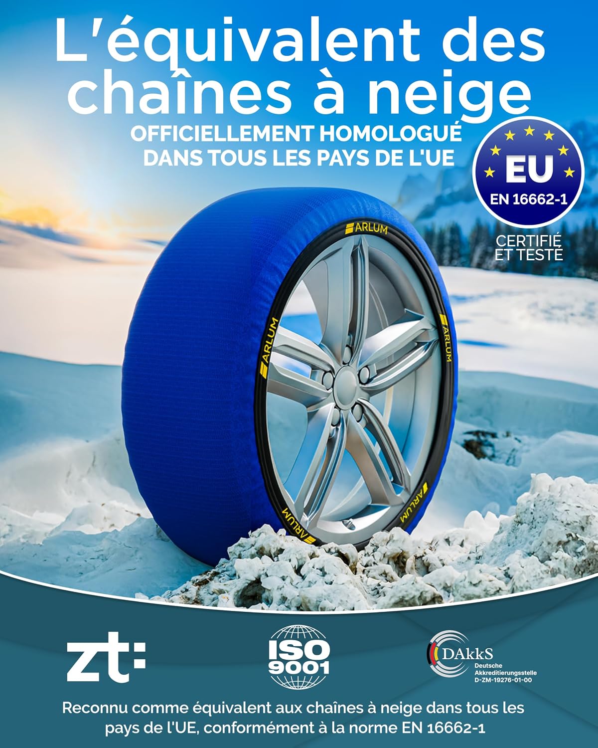 Chaussettes à Neige Textile Homologué EN 16662-1 - Deux Chaussette Neige pour Auto - Snow Sock Taille L pour R14-R20 (Les Mesures pour Les Pneus sont Détaillées à L'intérieur) (Nova, L) Nova L