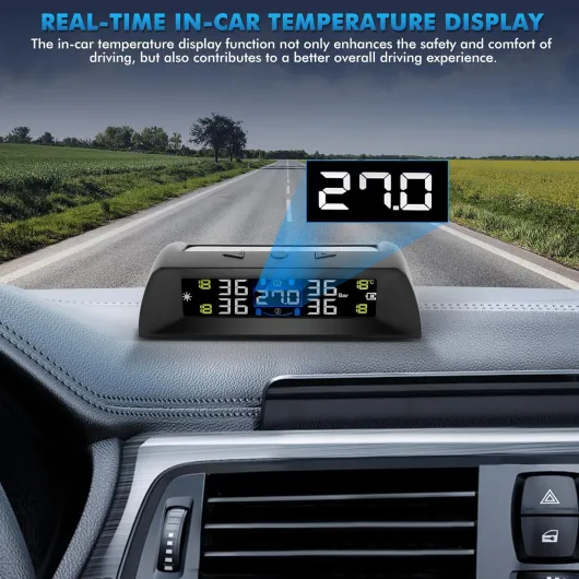 KAOLALI TPMS Système de Surveillance de la Pression des Pneus, Support Charge Solaire, Afficher la Température à l'intérieur de la Voiture, avec 4 Capteurs Externes Voiture pour LKW SUV RV 0-72 Psi
