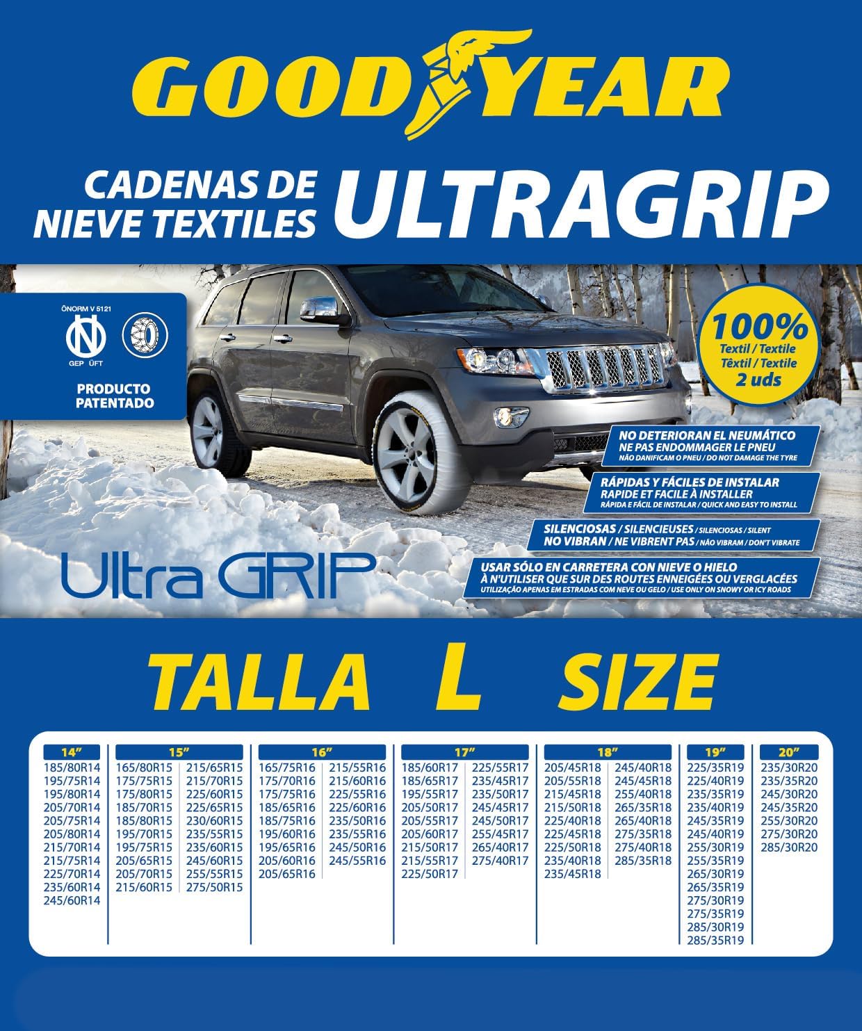 Jeu de 2 Chaînes à Neige en Textile pour Voitures Ultra GRIP Taille L