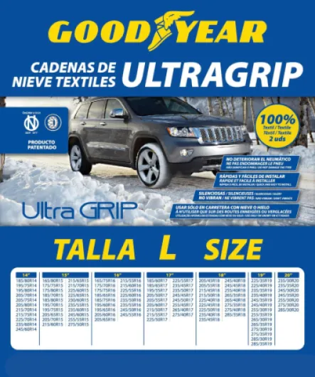 Jeu de 2 Chaînes à Neige en Textile pour Voitures Ultra GRIP Taille L