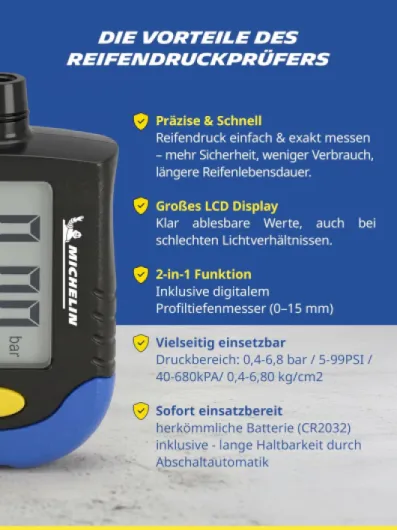 Manomètre Digital/Contrôleur de Pression avec Mesure de l'usure des Pneus - 009526