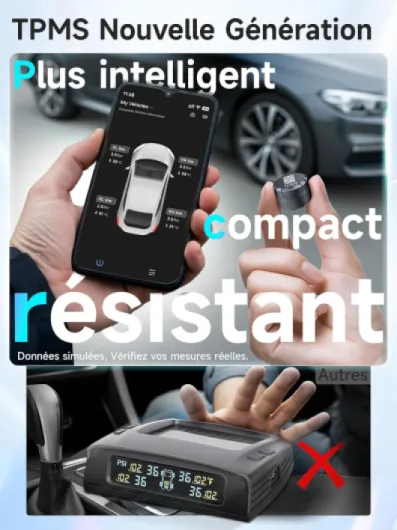 TPMS Système Surveillance Pression Pneus Bluetooth Capteurs Lot4 - Capteur pression pneus voiture, suivi Bluetooth via application, alerte température, données en temps réel, camping-car Pack de 4 Pack de 4