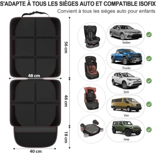 XL Protection Siege Voiture, 2 Pièces, [Compatible ISOFIX], Universelle Imperméable Tissu Oxford 600D Housse Siege Voiture Enfant, Animaux avec 2 Poches en Maille pour SUV Berline Camion, Noir