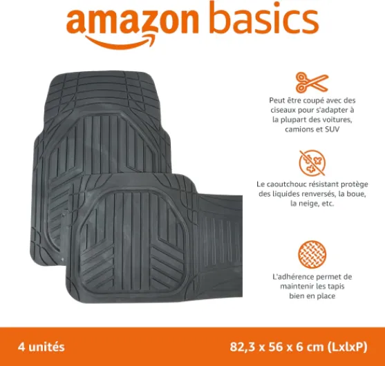 Lot de 4 tapis de sol et de coffre robustes en PVC pour voitures, SUV, fourgonnettes toutes saisons, Noir 3 pièces avec tapis de cargaison