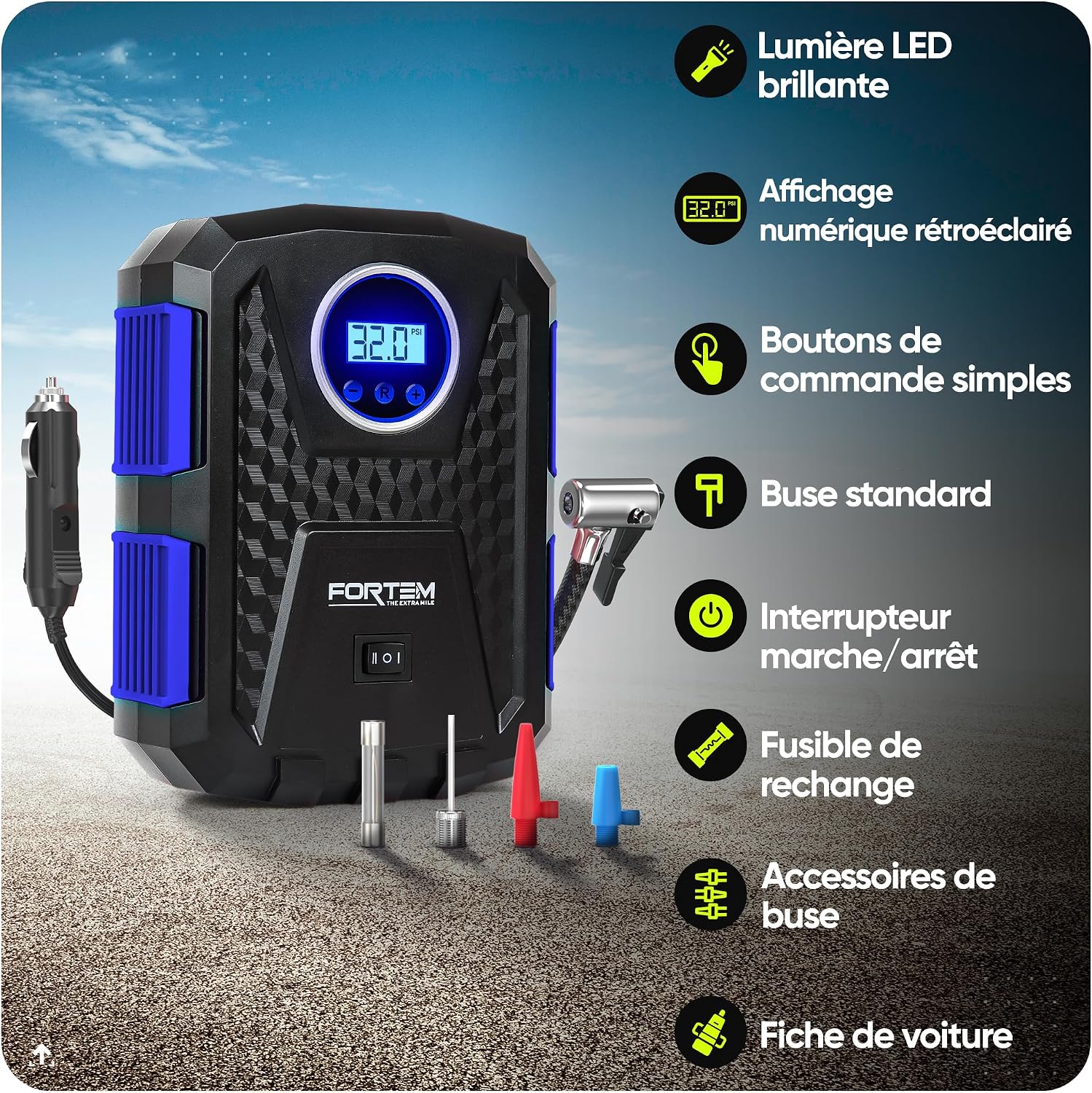 Gonfleur pneus Voiture - Compresseur 12V - Compresseur à air portatif Automatique (150 PSI) - Gonfleur Pneu Voiture avec éclairage LED - Compresseurs d'air Portatifs - Moto & Vélo
