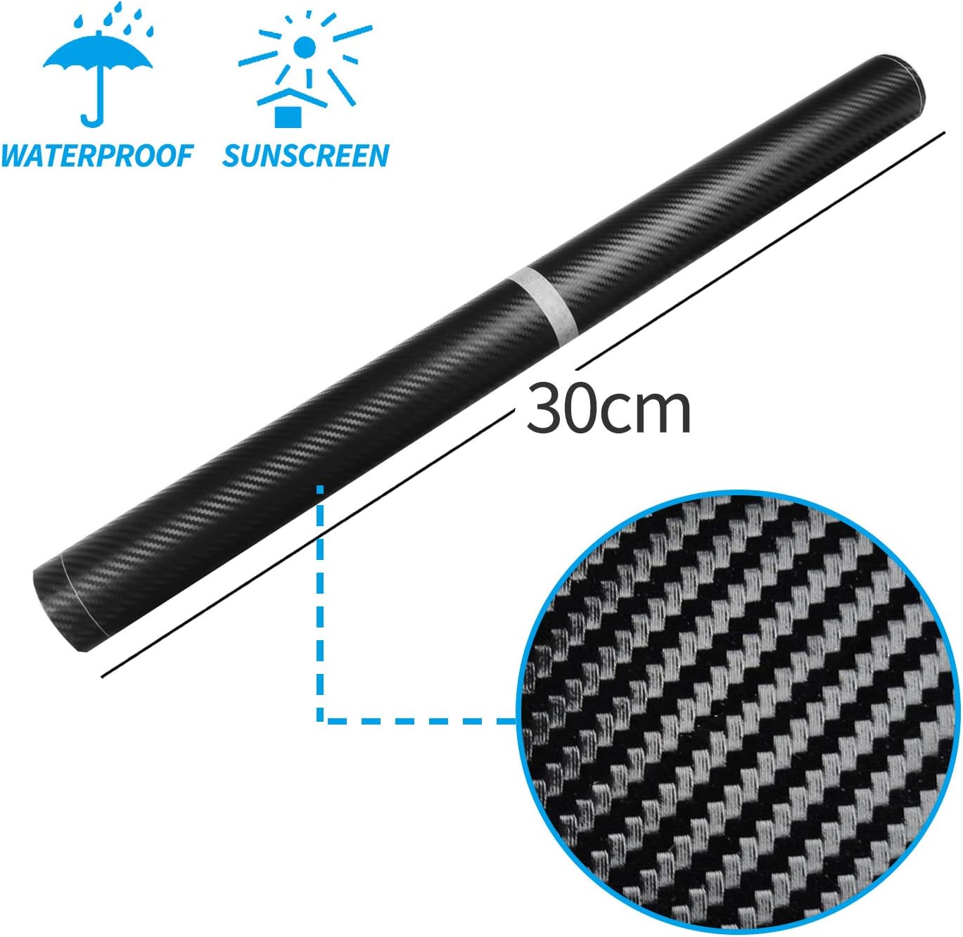 Carbone Autocollant Fibre Voiture avec Grattoirs Plastique,1500 X 300 mm Adhésif Covering Stickers Film en Vinyle pour Voitures,Bricolage Et Moto,intérieur/Extérieur,3D Texturé,Noir Mat