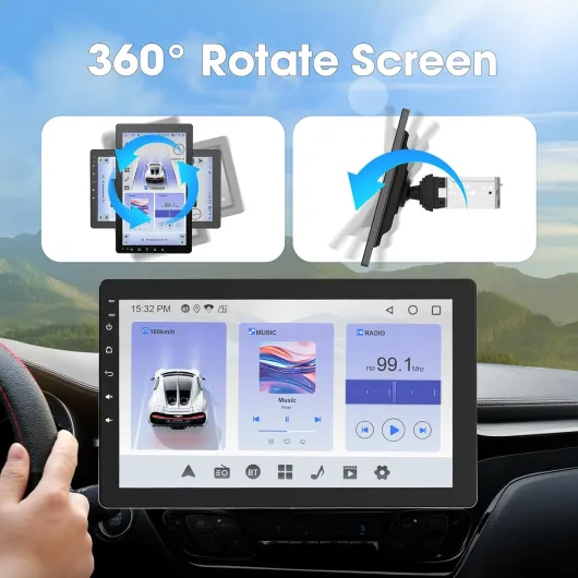 360° Autoradio Rotatif, Auto Stereo 1 Din, Écran Tactile IPS 10.1 Pouces avec Carplay sans Fil et Android Auto, Car Play avec Caméra de Recul-Radio FM-Lien Miroir-Navigation GPS-Commande Vocale